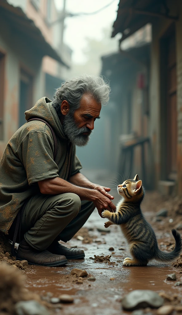 upright,3d,kitten,mud,Dirty clothes,Homeless,3d,Meet the man,