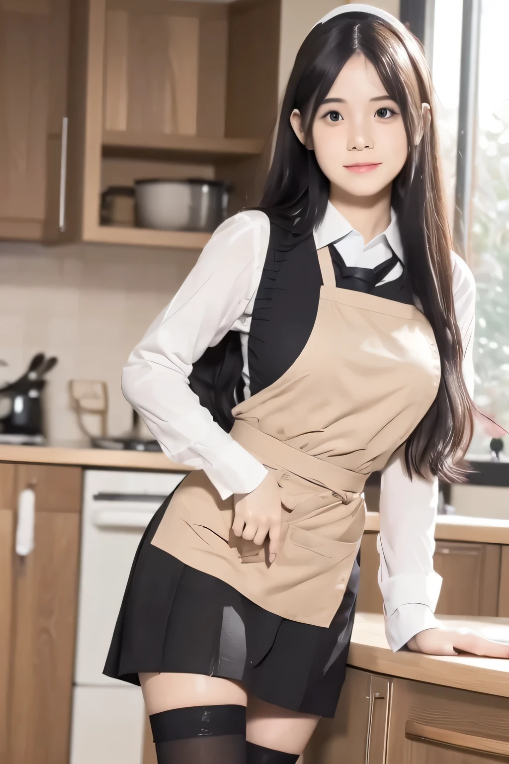 intimate kitchen ambiance, school uniform girl, black over-knee stockings, slender legs,
damaged stockings, milk spill accident, creamy liquid sliding down, frantic wiping,
discontented expression, furrowed brows, disdainful look, just returned from school,
preparing dinner, cherry blossom pattern apron, delicate waist, flowing black hair,
school uniform contrast, sunlight through the window, shining in the kitchen, youthful silhouette,
glossy stockings, life's little mishaps, slight embarrassment, homely warmth,
color contrast, dynamic capture, lively atmosphere, indoor natural light, afternoon sunlight,
interplay of light and shadow, smooth fabric texture, youthful energy, everyday life scene,
hurried response to spill, apron details, school uniform details, leg close-up, hand movements,
facial expression details, kitchen utensils, cooking tools, home environment, warm color tones,
soft lighting, rich in detail, realistic feel, artistic, creative composition, emotional expression.