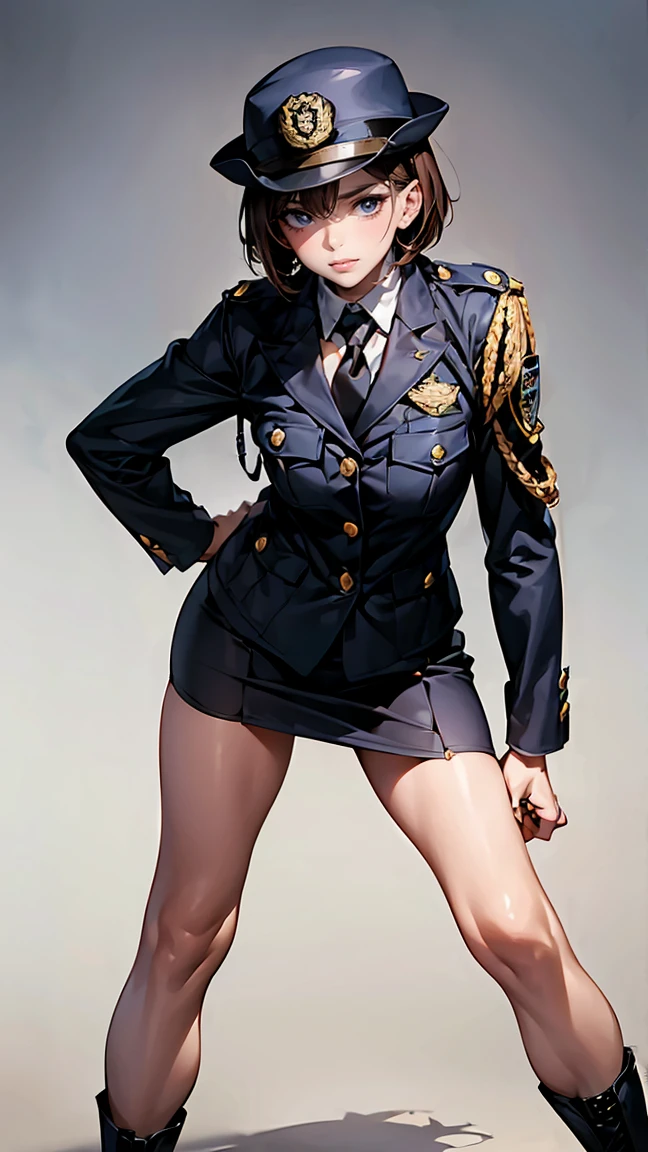Browsing Caution),Female police officer. Highest品質、masterpiece、8k、Realistic、超High resolution、Very delicate and beautiful、High resolution、Cinema Lighting、medium range shooting、Portraiture、Perfect female body、Beautiful woman、Mature Woman、Put your hands on your head、View your audience、((Standing position:1.6))、Mid-chest、、(Short Bob:1.8、Brown Hair)、((Female police officer:1.4、uniform、limited cap、uniformボタン、tie、uniform jacket))、、Highest、Leather shoes、Name tag、uniformパッチ、Bulletproof Highest、Police Badge、skirt、boots、gun、Police Badge、Epaulettes、uniform skirt, (sex with multiple men:1.5), (gangbang:1.7), vaginale, penis in pussy, testicles, ass pov