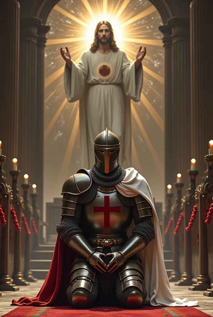 make a Templar warrior kneeling to JESUS

