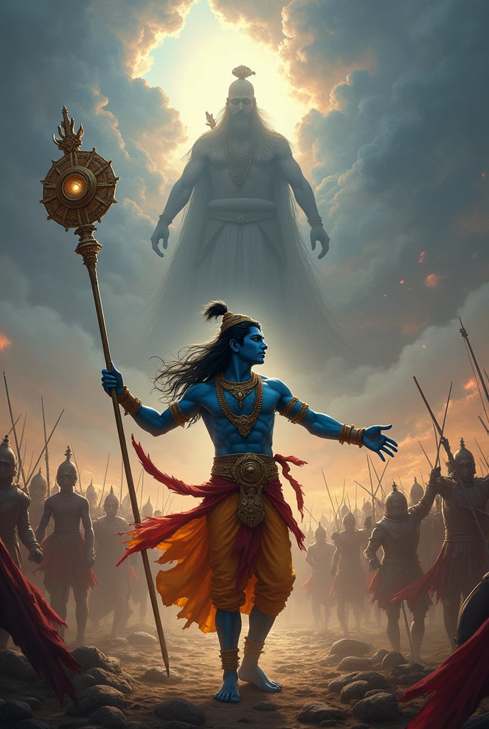 Vasudev krishna holding sudarshan and angry on bhism pitamah