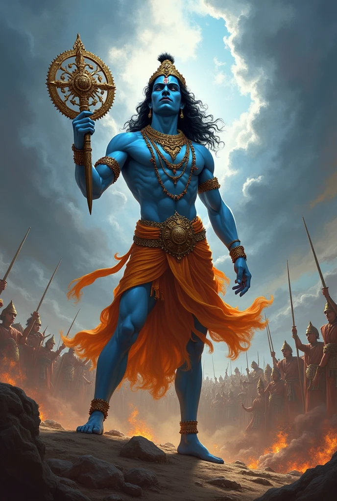Vasudev krishna holding sudarshan and angry on bhism pitamah