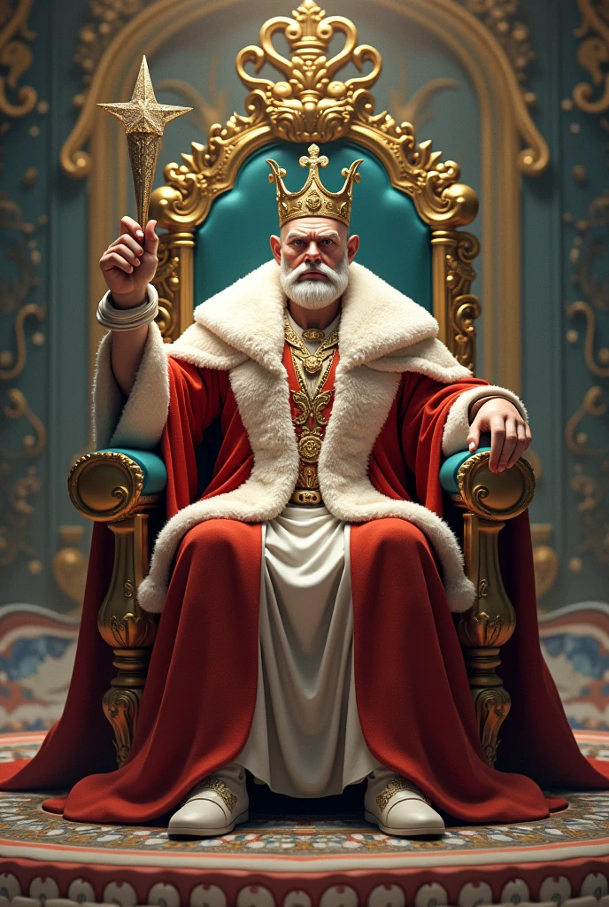 A majestic tooth king, sitting on a diamond throne with a wand bearing the letter N