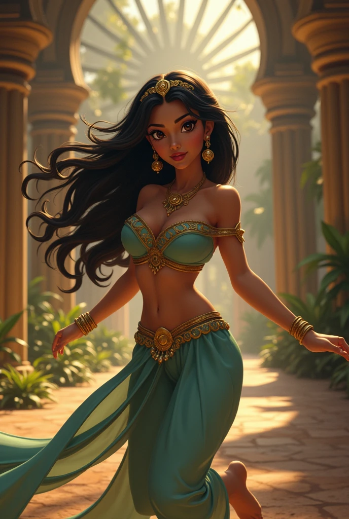 Stunning Princess Jasmine, photo in 8k, in action, cinematic.