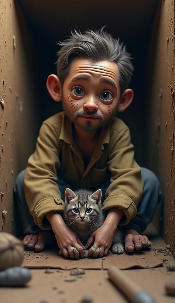 upright,3d,kitten,mud,Dirty clothes,Homeless,3d,Men and life,Bed,Home