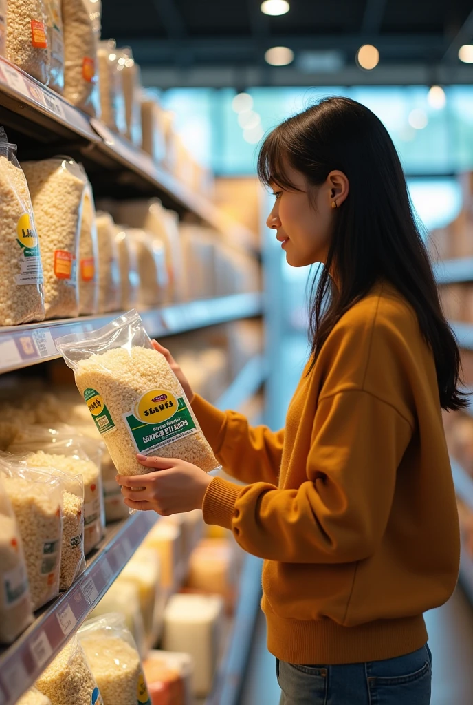 Buying rice at the supermarket