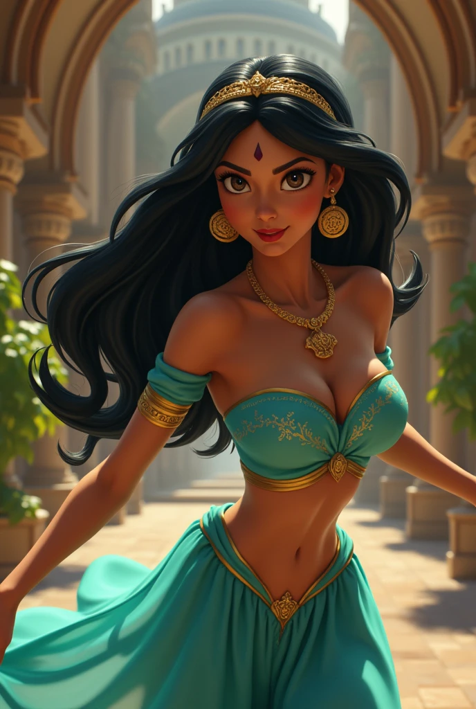 Stunning Princess Jasmine, photo in 8k, in action, cinematic.