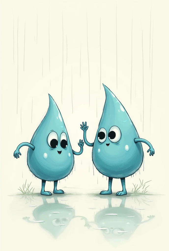 Two drops with eyes and hands of rain dancing in drawing drops drops no people