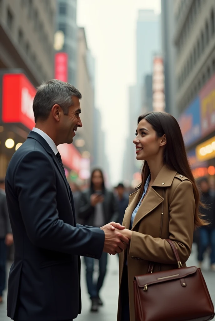 A man asking a woman if she needs help