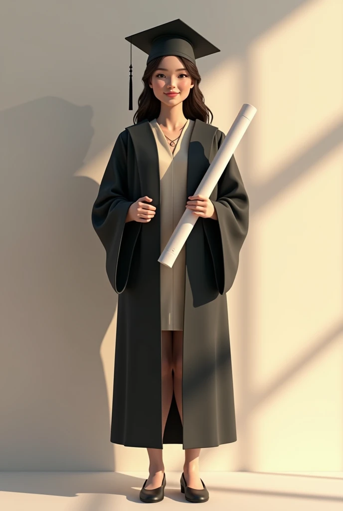 Graduation of a woman alone holding a diploma Looks more human