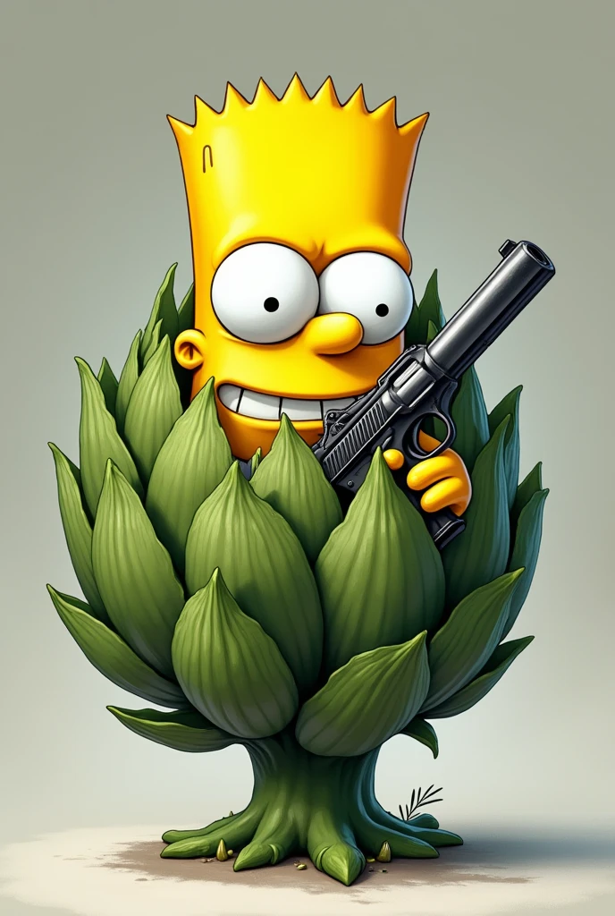 Bart Simpson in the form of an artichoke with a gun