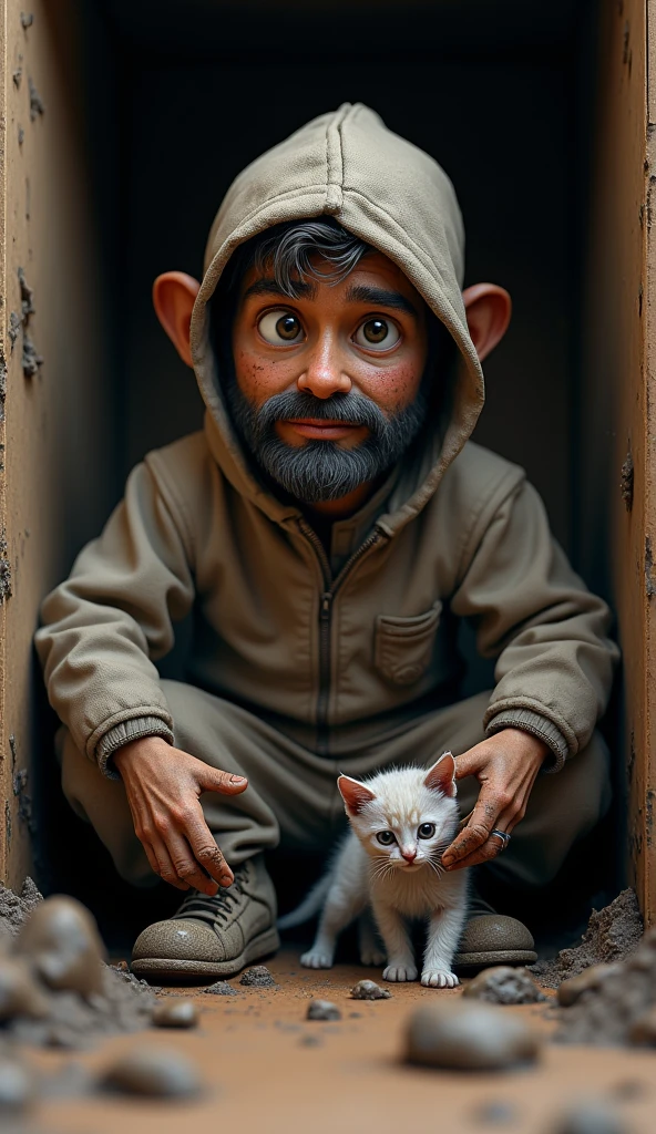 upright,3d,kitten,mud,Dirty clothes,Homeless,3d,Men and life,Bed,Home