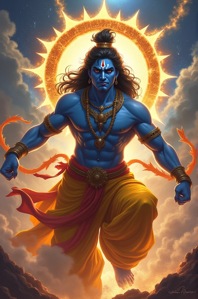Krishna angry and holding sudarshan