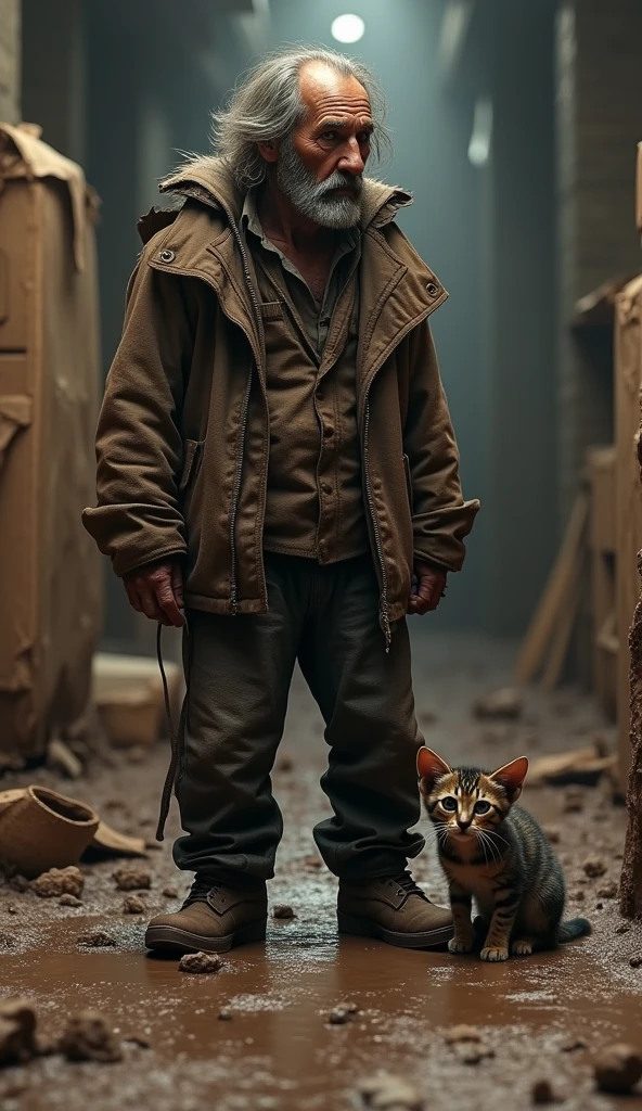 upright,3d,kitten,mud,Dirty clothes,Homeless,3d,Men and life,Bed,Home