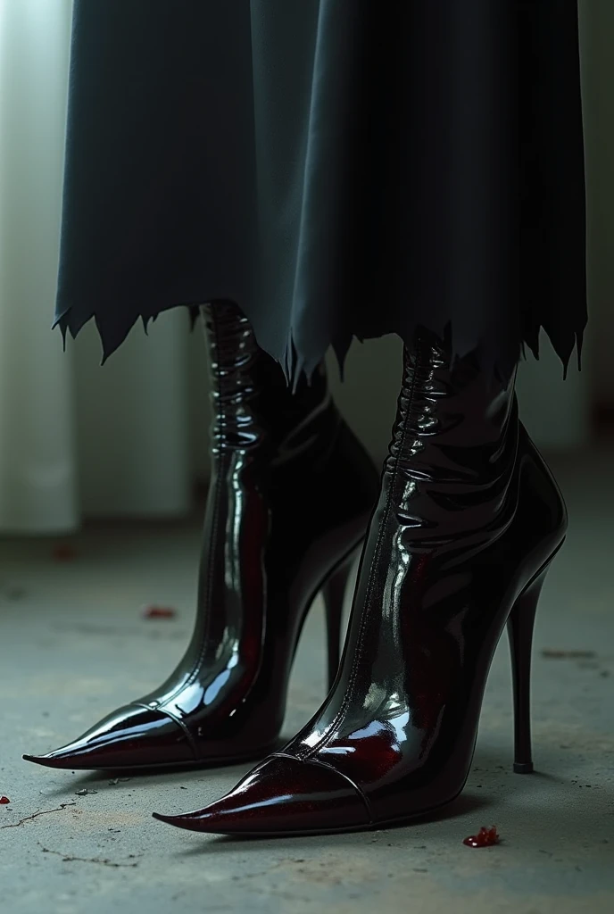 glossy XL stiletto black toenails that are venomous,no blood,no footwear