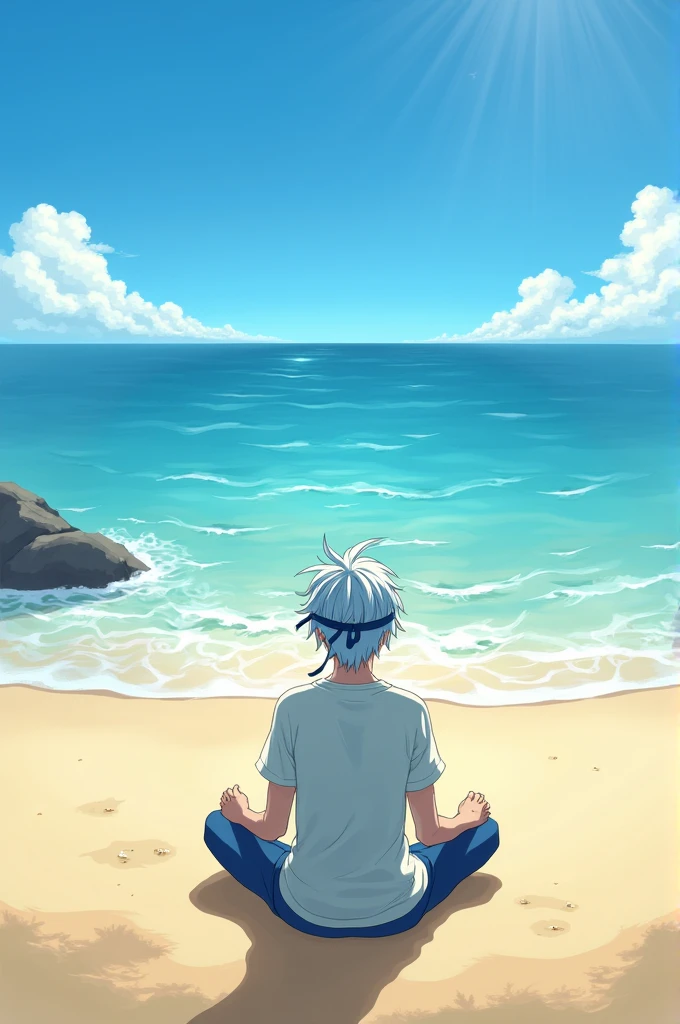 GOJO SATORU SITTING IN BEACH