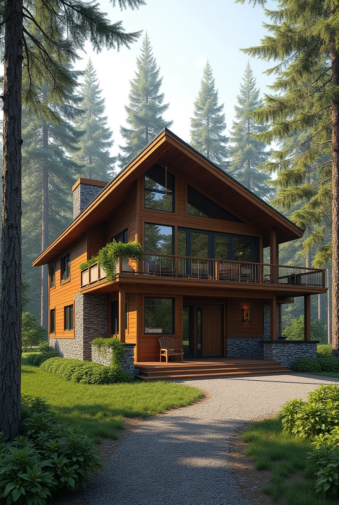 Cabin with lots of windows and two-car garage