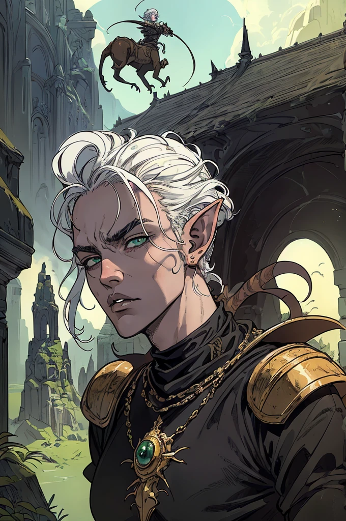 work of art:1.2, best qualityer, ung elf , elf man the, absurderes, tenebrosa, action photo, fantasy knight , portraite, not kentaro miura style, man with white hair, , , green eye sockets, action photo,, masculine, muscular, clear facial arachteristics,(Masterpiece artwork,Superior Quority,best qualityer,ultra-high resolution,cclear facial arachteristics,beautiful eyes,gorgeous face)