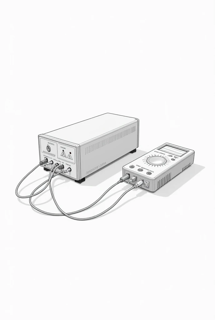 Photo or illustration of a 1V to 10v adjustable power supply in use, connected to a test device, like a multimeter or a dummy load. do this in drawing form and the source should be small with a potentiometer and 3 inputs