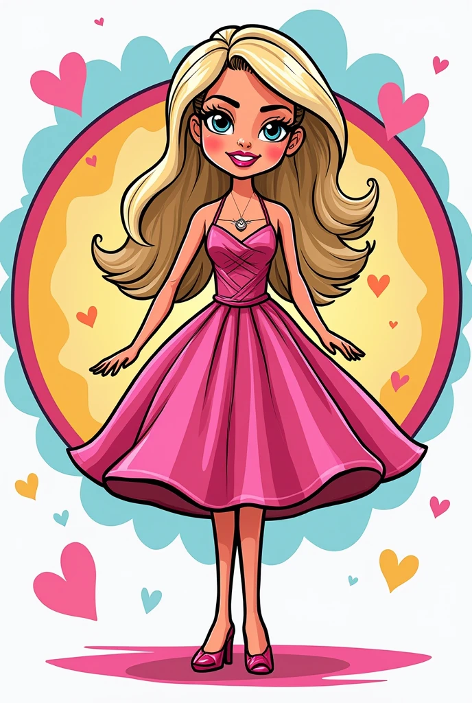 Circular image with the text Danna Bastidas funny with a drawing of barbie