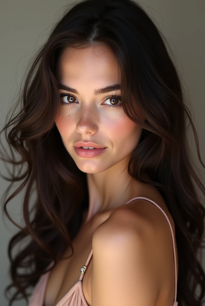 create a porn of one of 1.57 tall, white, long dark brown hair and brown eyes