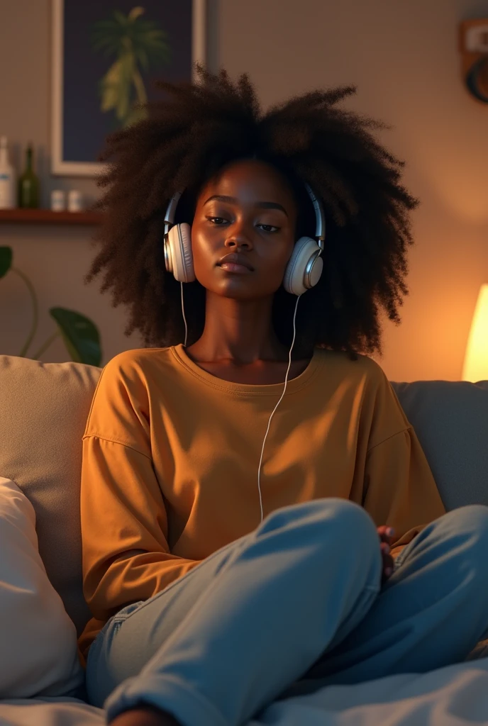 African American Young Adult, in your room listening to music