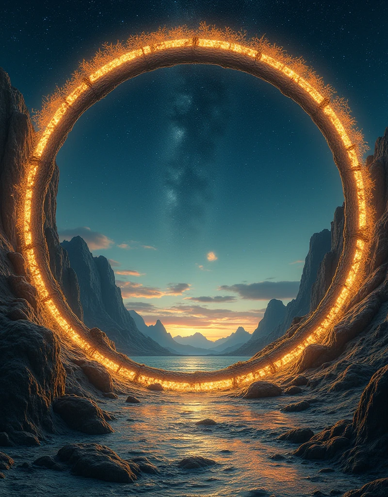 Round,Minimalist composition,Large wide angle,Three-dimensional space,James R. Eads,Peter Gric,Starry Sky,The distant mountains are hazy,Fall,A complex ring of fate with an inner glowing gold edge,A backlit angel,time Tunnel,pointer,Starlight,Magnificent palace,Three-dimensional brushwork,Delicate, clear and beautiful lines,Diffuse gradient,Strong internal fluorescence,3D Model,,uhd,hdr,16K