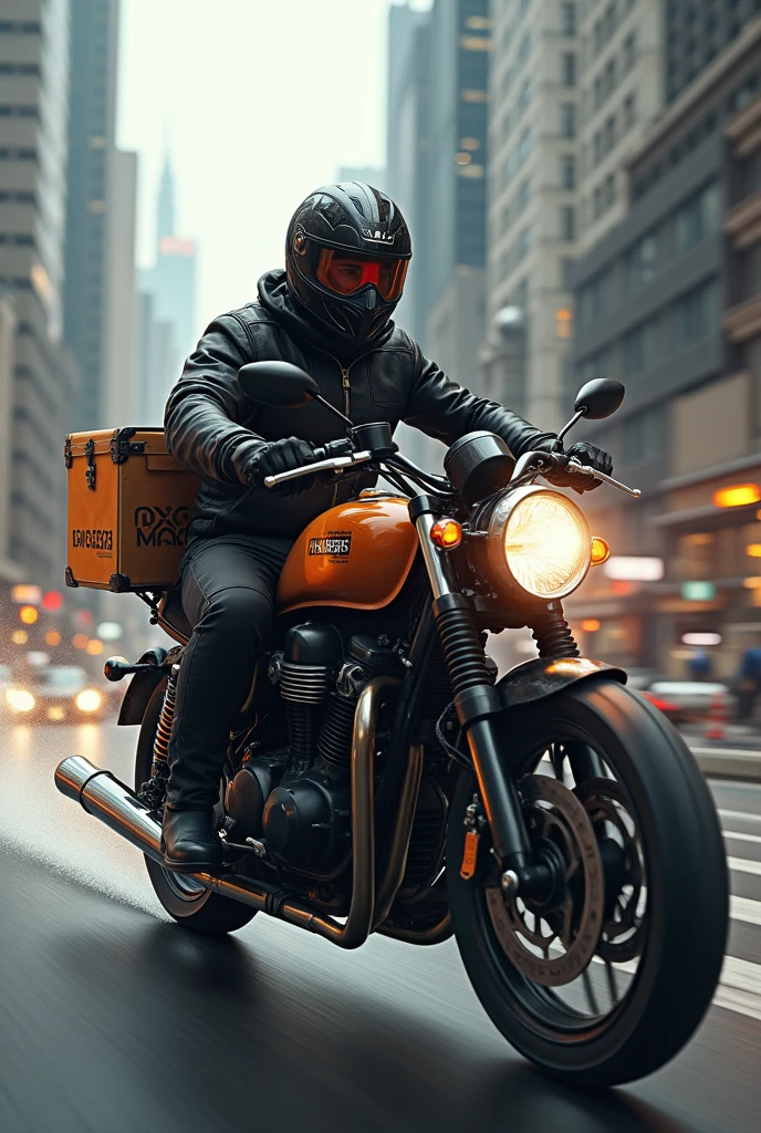 Biker delivering order with Max express logo