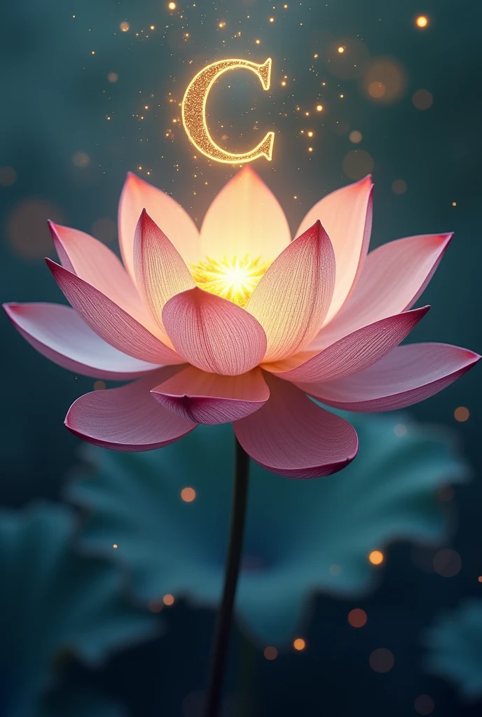 A fanciful lotus flower with an astral aura of calm, with the letter C