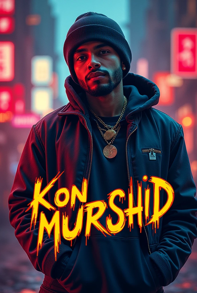 Create YouTube thumbnail rapper name as text on poster Kon Murshid?