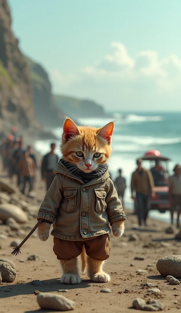 upright,3d,kitten,Dirty clothes,Homeless,3d,Men and driving,Journey、Ocean