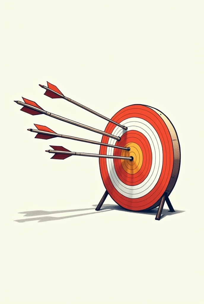 make a target being hit by arrows in the shape of the nike symbol, make it in the form of a drawing that is easy to reproduce on paper