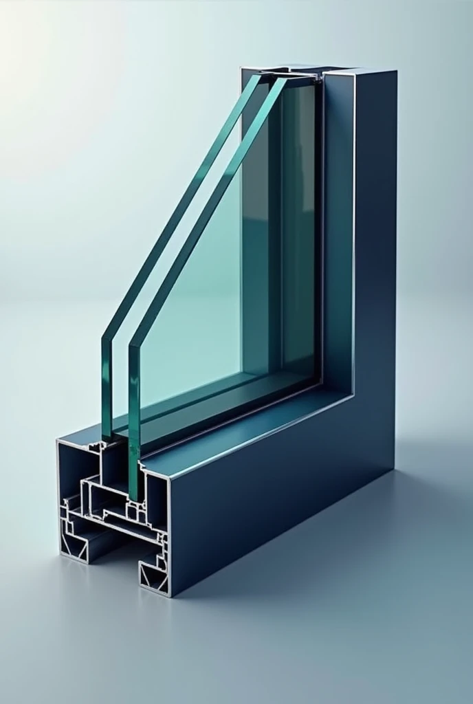 Create a sleek and modern logo for a business specializing in tempered glass, fittings, and aluminum. The design should convey strength, precision, and elegance. Use a combination of metallic tones like silver and deep blue, with clean, sharp lines to represent the high-quality and durability of the products. Include a stylized representation of a glass pane or aluminum structure subtly integrated into the design.