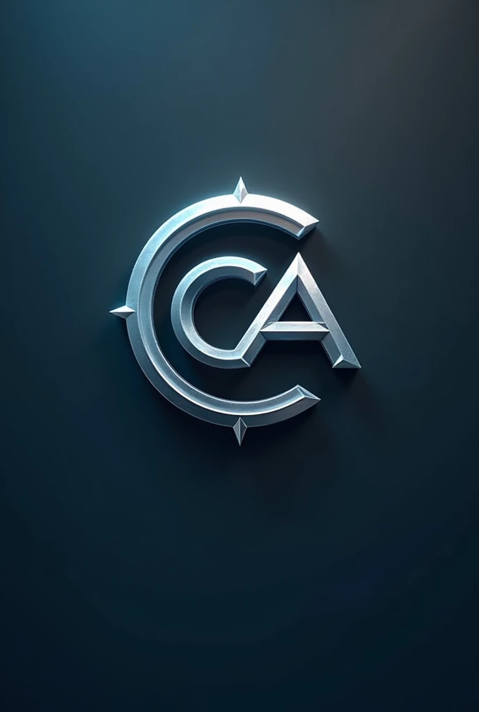Create a sleek and modern logo for a business specializing in tempered glass, fittings, and aluminum. The design should convey strength, precision, and elegance. Use a combination of metallic tones like silver and deep blue, with clean, sharp lines to represent the high-quality and durability of the products. Include a stylized representation of a glass pane or aluminum structure subtly integrated into the design. and monogram CA
