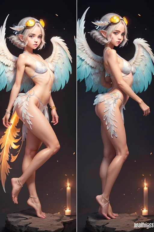 A sexy young harpy girl with native european features, charming girl Full body detailed anatomy, having large wings growing at its arms, perfect face details,(( dark skin tone texture)) ( tomboyish braided styles), with colorful tattoos, (( wearing illuminating harpy helmet))( having a harpy wing, legs & tail)(( wearing transparent illuminating harpy costume sexy full body detailed anatomy )), wearing illuminating transparent two piece harpy details on skin, wearing harpy like skin texture body, lifting up plump pussy , wavy short illuminating orange gemstone hairstyles from the flow water, ((having harpy feet features instead of feet))( harpy ears))( harpy skin, torso, bottom, face, neck, shoulder & legs))((showing face near camera)) (accurate details of hands & fingers)) Exposed hard big errect nipples, open legs squat position, exposed pussy line, exposed panties, exposed pussyline, smiling with teeth exposed. Sparkling gray eyes, charms, face details & fucos skin tone texture, swimming under the atmosphere windy stormy cliff area creating a lots of gust air with captivating different lighting effects around the background, showing small birds, bubbles of air for accurate background masterpiece ((with illuminating transparent amytest crystal gemstone harpy like scales skin textured all over her body)) ((with gills))((holding cross bow)) full details of accessories and props)) flying above the current waves under the sea,( many different perspective view character profile, front view, side view, rear view, of same face & clothing girls posing angle))(( perfect details of harpy body and harpy feet and arms anantomy))