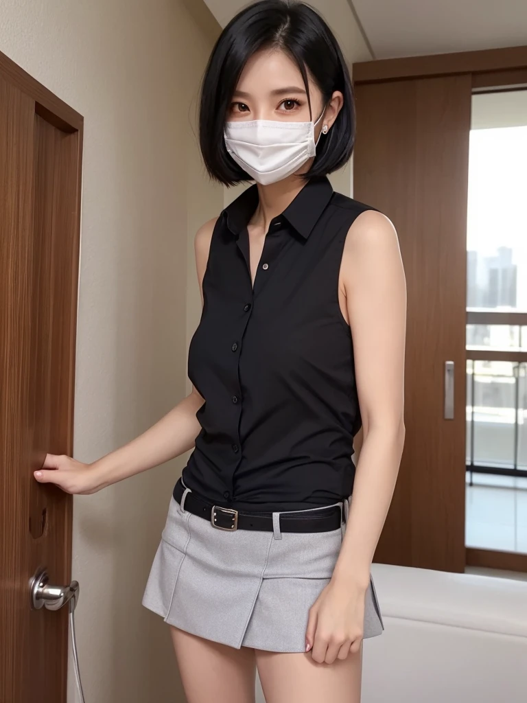 (Highest quality:1.5)、(masterpiece:1.5)、(8k:1.5)、((very small flat chest:2.0))、(Sleeveless, tight-fitting business shirt with lace:1.5)、(A short skirt so short that you can see her panties:1.5)、(Slender:1.5)、(Blushing:1.5)、(smile:1.5)、(whole body)、(Thin and beautiful legs:1.3)、((50 year old mature woman:2.0))、((Wrinkles around the eyes:1.7))、((Wrinkles around the mouth:1.7))、((Erect nipples:1.4))、(Entrance of the apartment:1.5)、(Elegant hairstyle:1.3)、(One woman:1.5)、(Beautiful black hair:1.5)、(Open the front of your business shirt:1.5)、(Leaning forward:1.5)