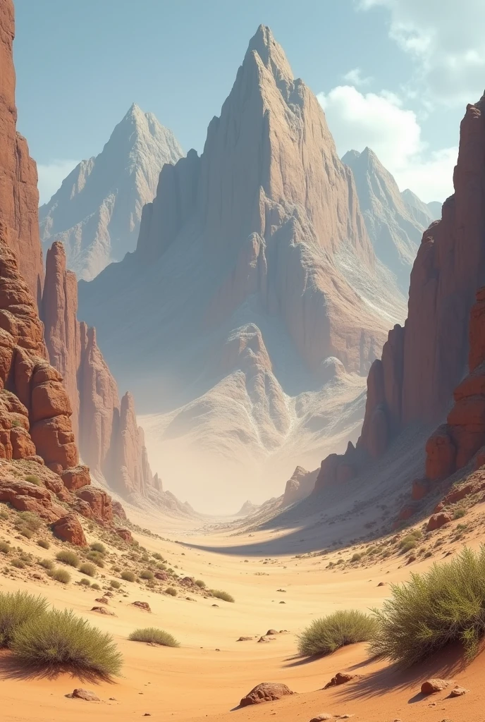 mountainous landscape, desert,sparse vegetation