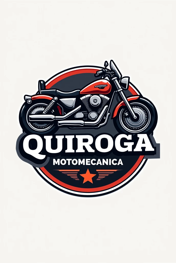 Logo for a motorcycle mechanic that says Quiroga Motomecanica