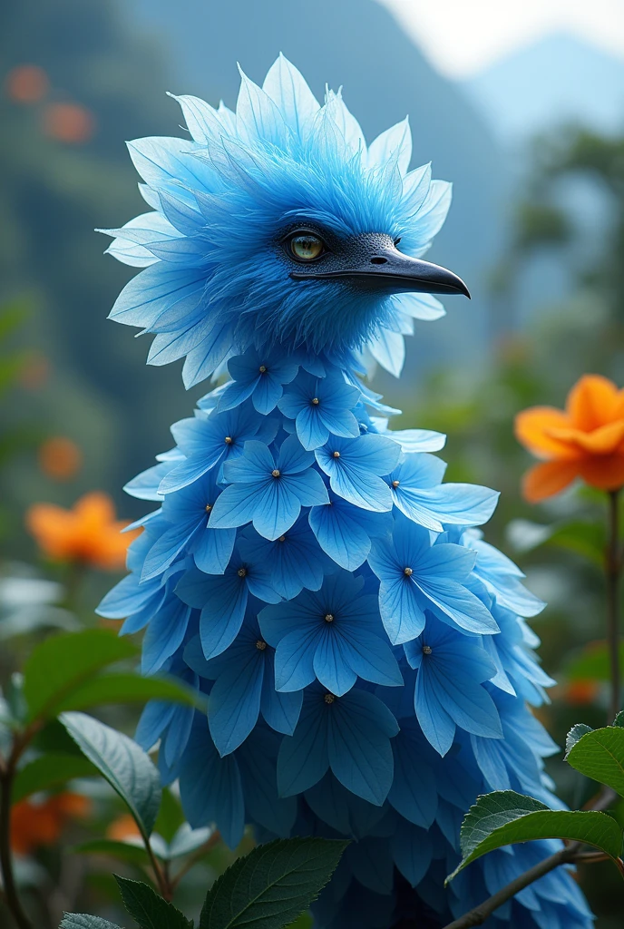 A mix between the sky blue hydrangea flower and the Costa Rican widowbird