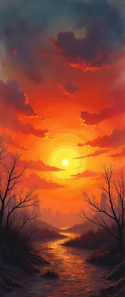post-apocalyptic sunset at the end of the world of the new dawn aquarelle drawing