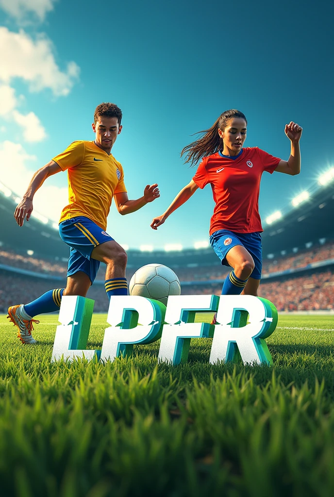 Create a welcome image with a soccer theme and the initials LPFR
