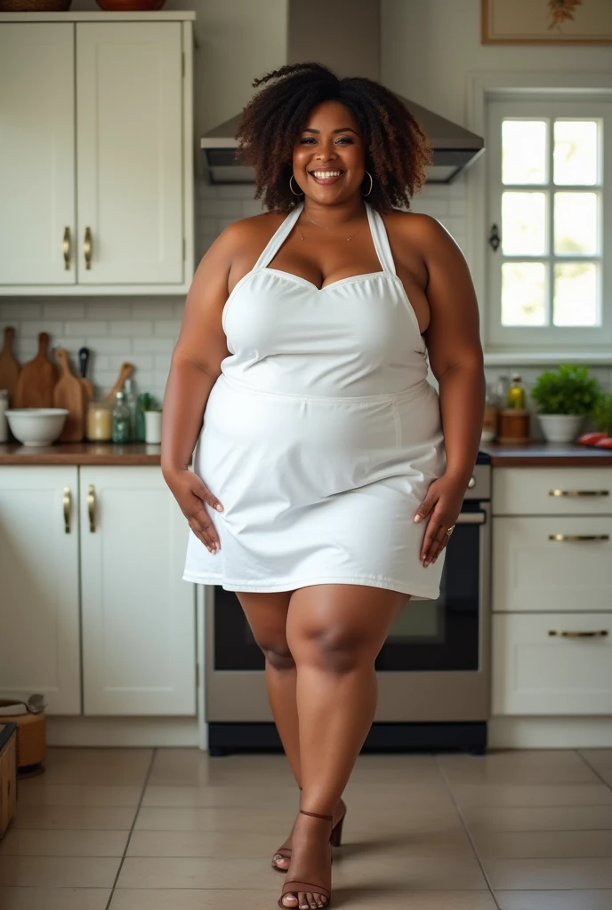 Photo by Ana de Arendelle, happy, camel toe, huge breasts, bursting huge breasts, Wide hips, busty, high, kitchen linen, kitchen shorts, chef clothes, White clothes, from below, legs slightly apart