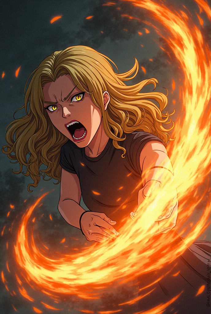 JOJO wind、Stand style、One girl、Screaming、dark face、pupil、Gaze、Blonde