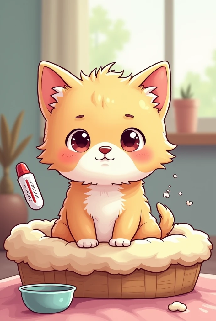 A sick kitten cartoon