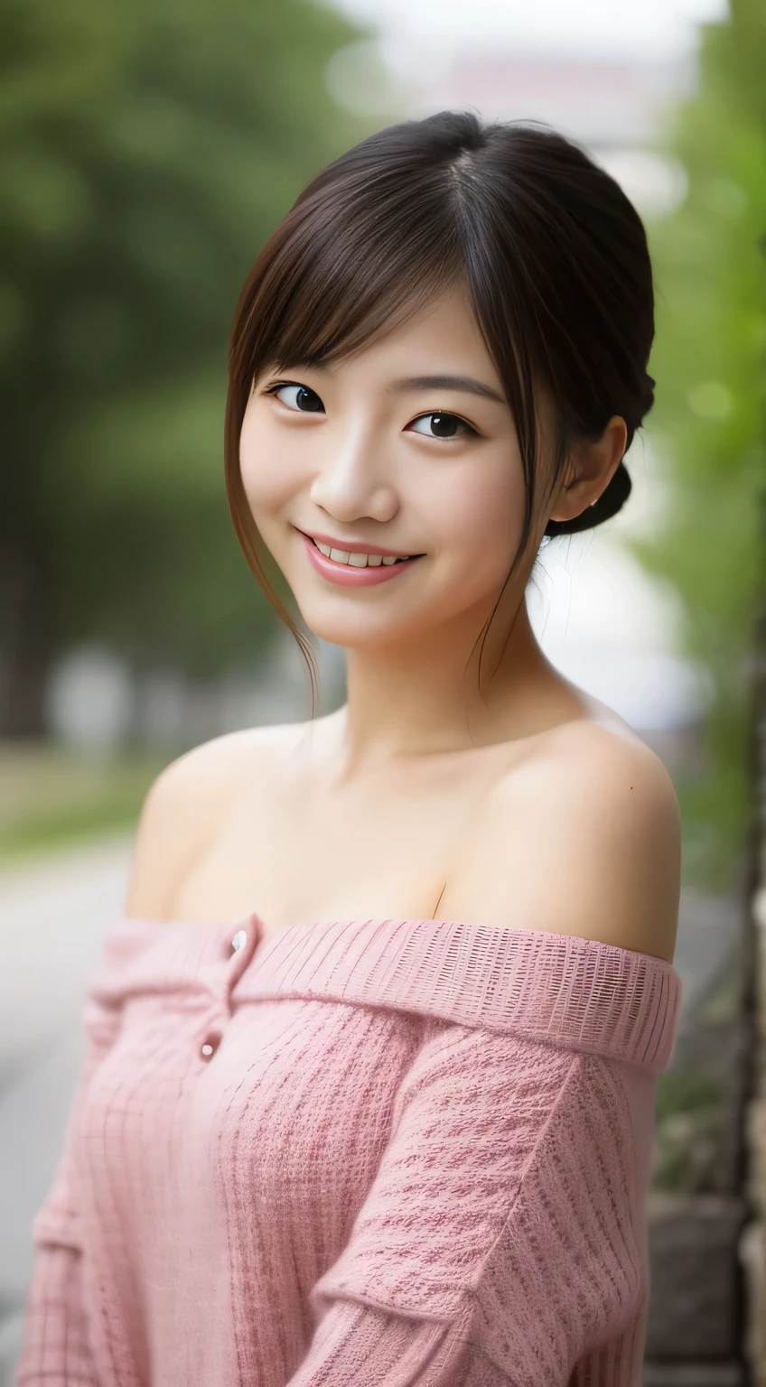 masterpiece,best quality,(Japanese girl),((Beautiful girl)),cleavage,(off shoulder:1.2),(perfect body beauty:1.2),(shy smile),From slightly above