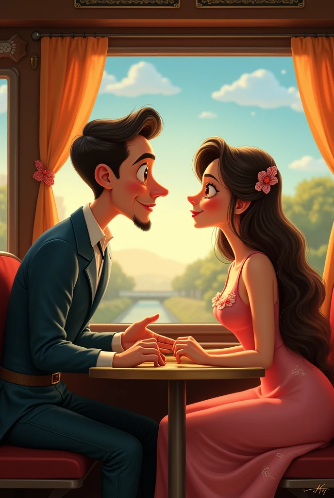 Animated man on a woman on the train