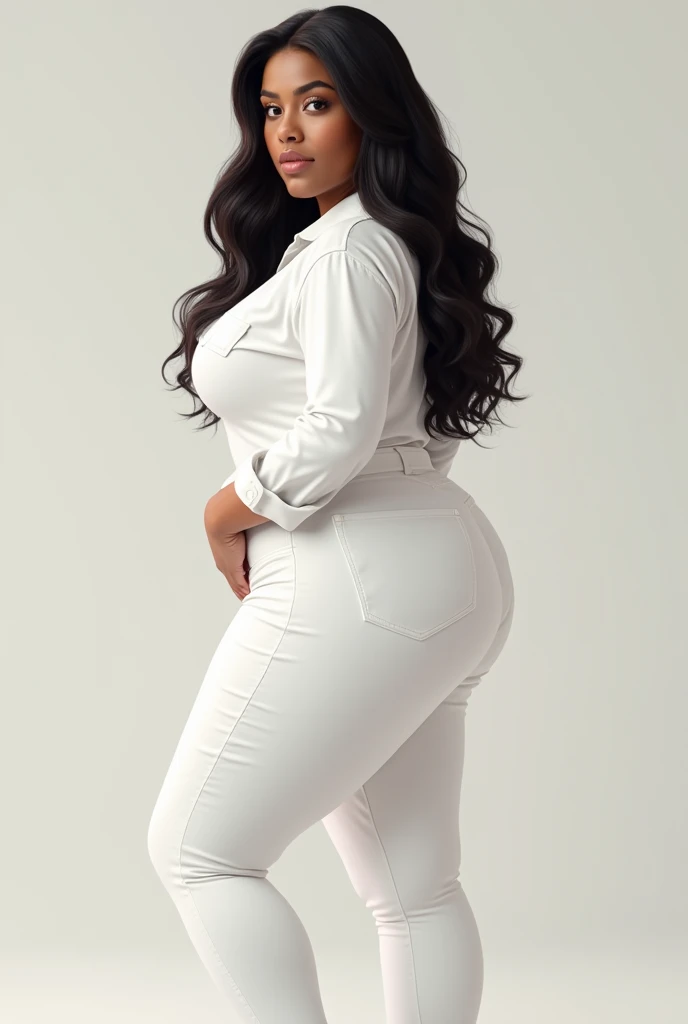 Crée l’image du fille de la de 15 métisse,avec des maiche noirs et des habit blanc du shirt,white pants,white nike shoes, who has big butts and big breasts