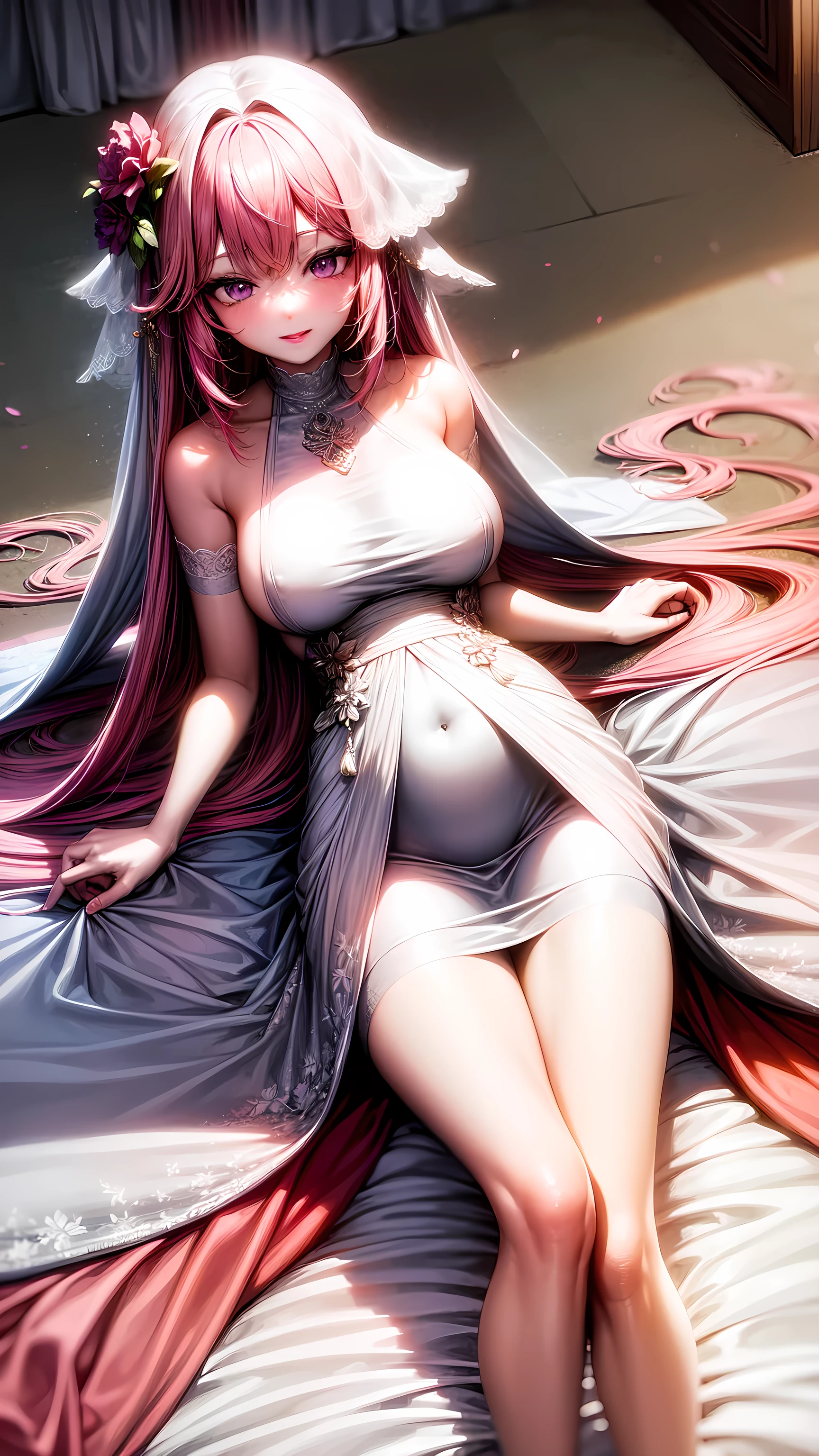 purple eyes,Wedding dress,long skirt,pink hair