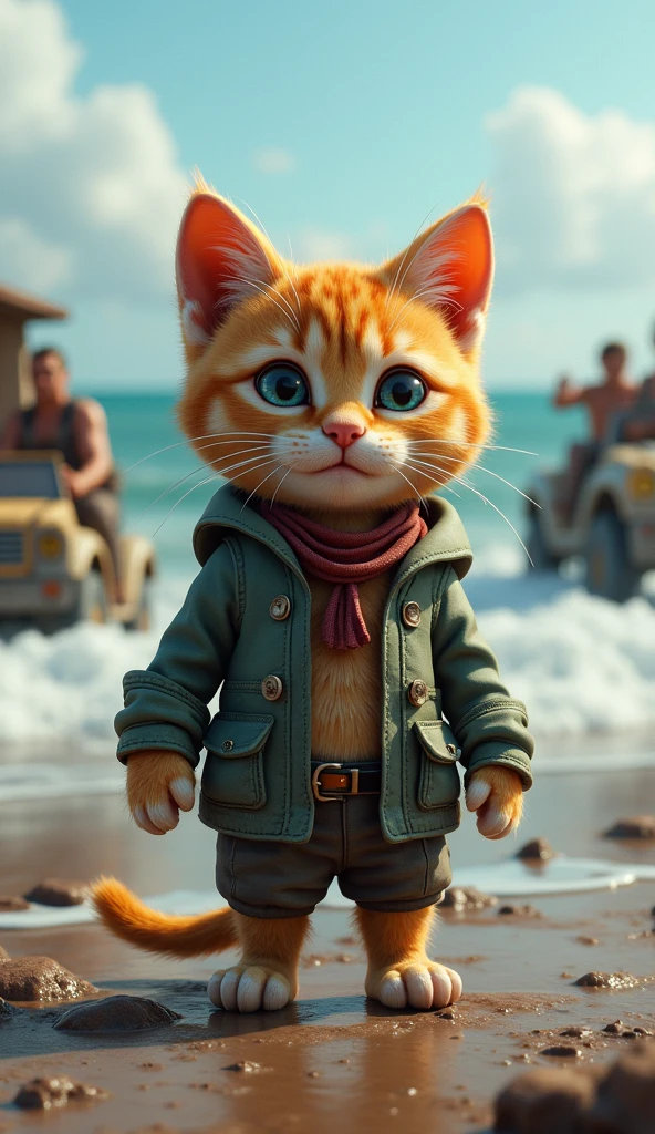 upright,3d,kitten,Dirty clothes,Homeless,3d,Men and driving,Journey、Ocean,Treasure Chest,adventure