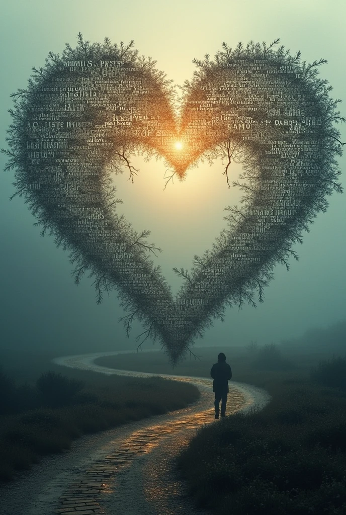 You can create a heart-shaped calligram, which symbolizes love, and we can include phrases that reflect curiosity, be lost, but in the end find a solution.I'm going to write a short text so you can use it in the calligram:Lost heart, tangled in a labyrinth of sighs and doubts, looking for answers in the shadows of love.Restless heartbeats, Curious about the unknown path they take, but confident of finding the way back.love, lost in the fog, finds its light at the end, solves his riddle, and in the calm, beats again with renewed strength.
That it is made of only letters